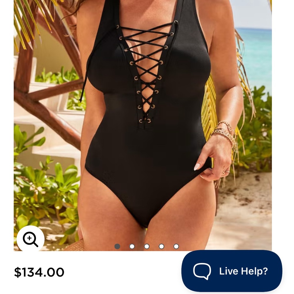 Ashley Graham x Swimsuits For All Black Lace-Up One Piece Swimsuit
